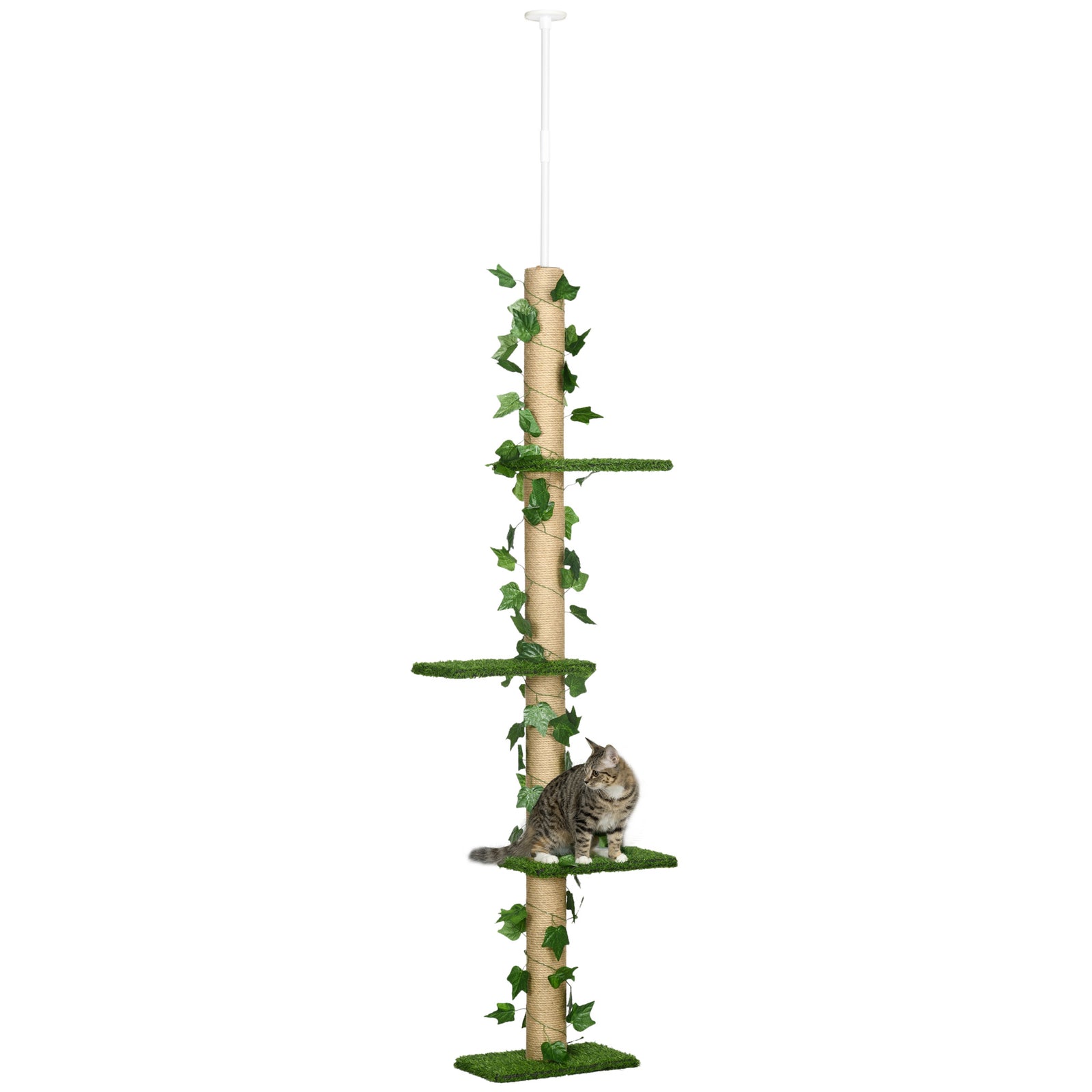 242cm Adjustable Floor-to-ceiling Cat Tower W/ Anti-slip Kit - Green
