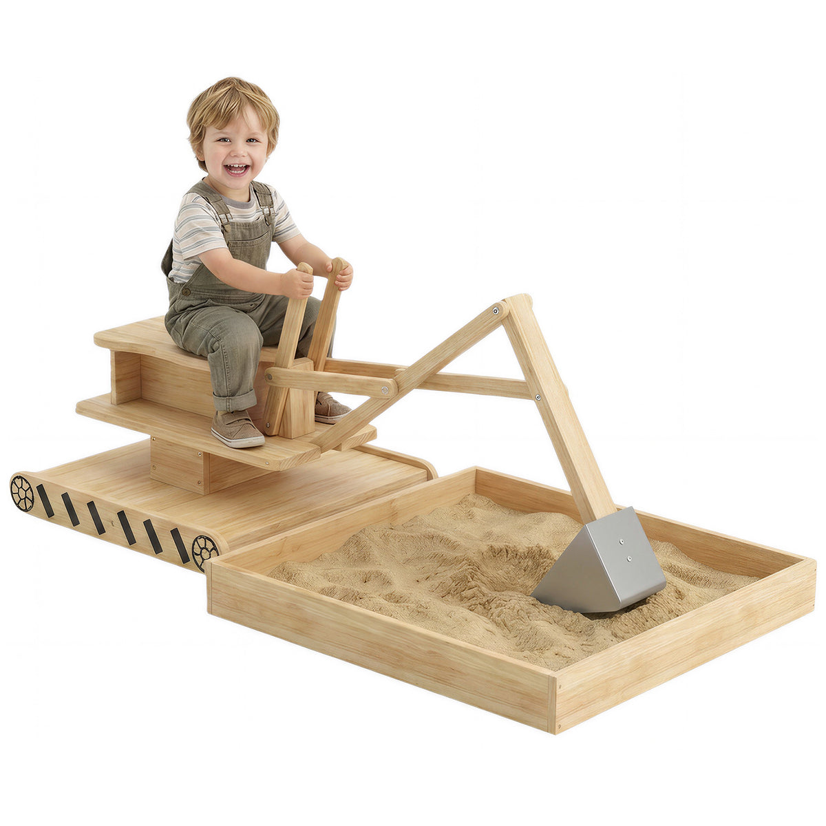 AIYAPLAY Wooden Sandbox With Digger 360° Swivel Seat