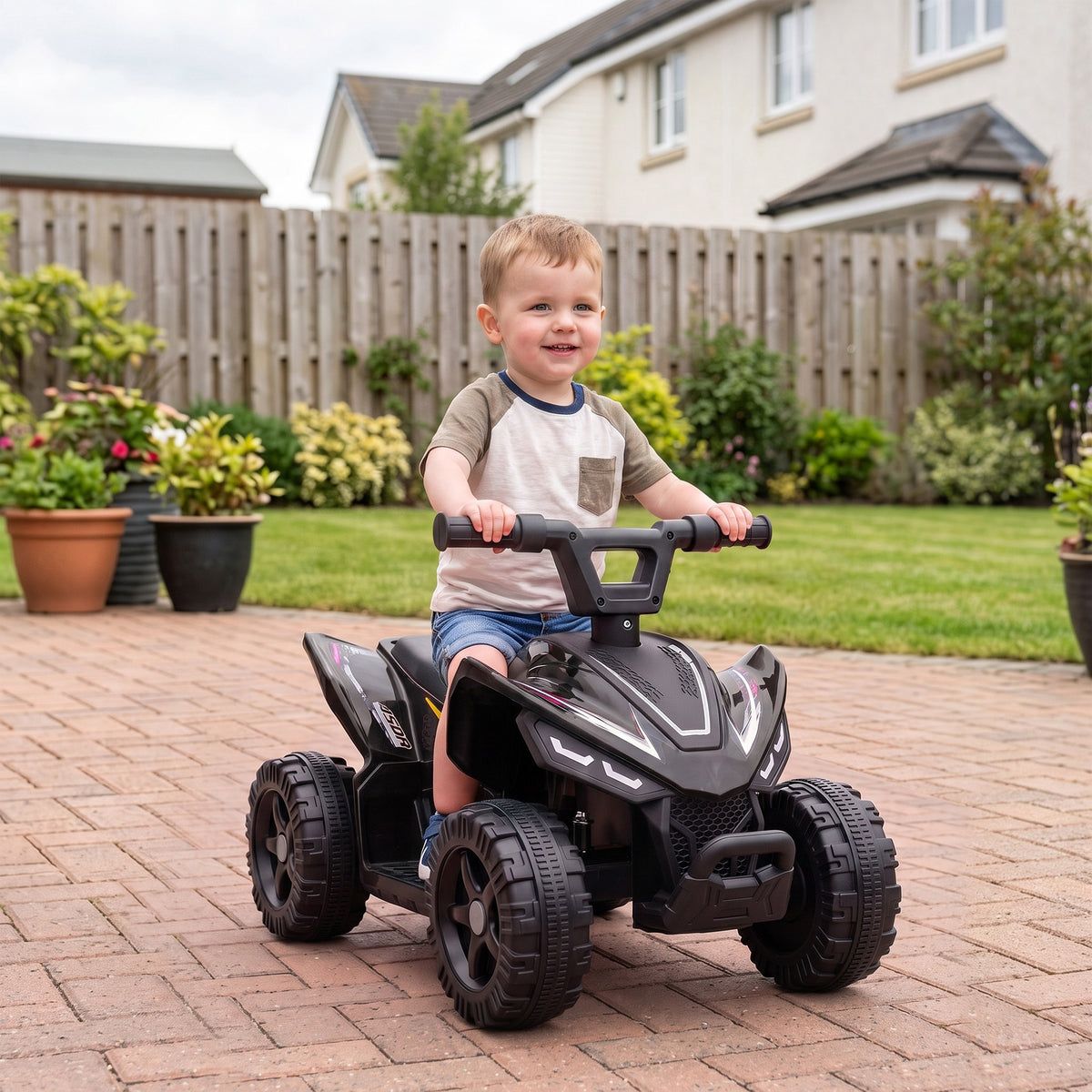 6v Electric Car, Kids Atv With Handlebar Button Control | Black