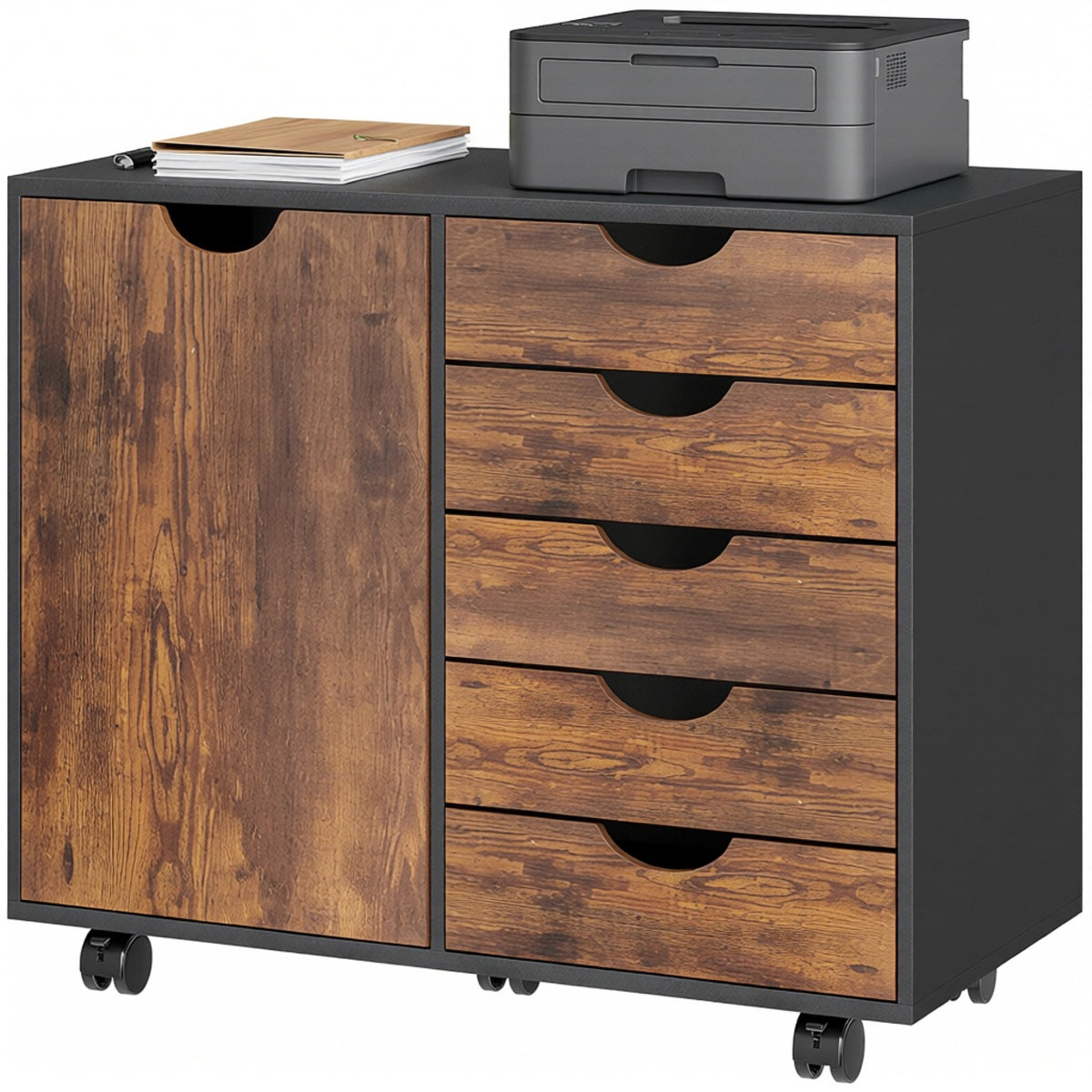 HOMCOM Modern Mobile 5-drawer Cabinet W/ Door, Office Storage Cabinet