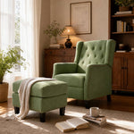 Fabric Upholstered Sofa Pushback Reclining Chair Armchair With Footstool | Green