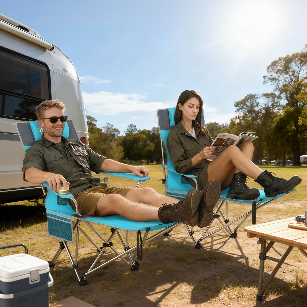 Set Of 2 Reclining Camping Chairs | Blue & Grey