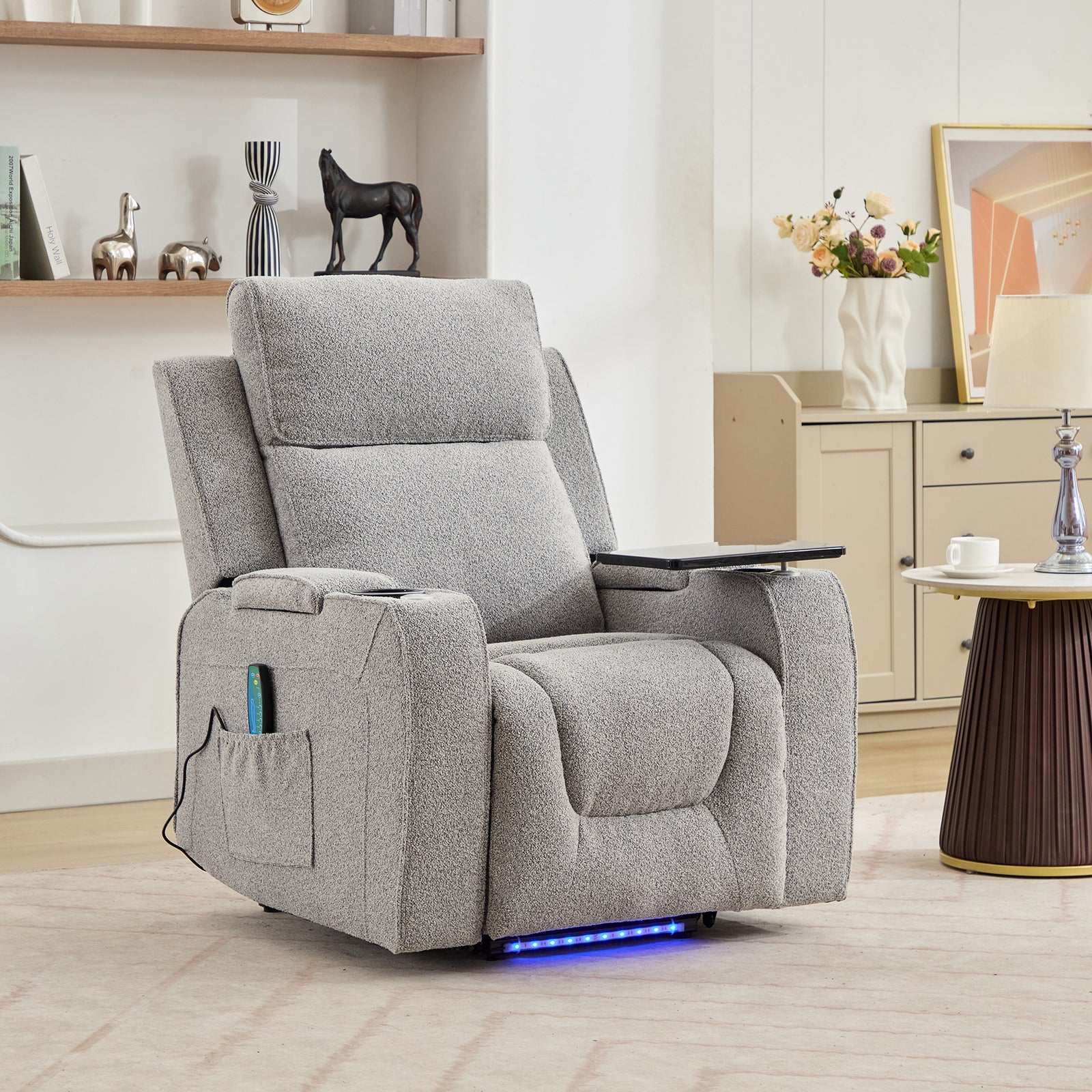 Cowley Electric Riser Recliner Chair With Massage And Heat, Drink Cooler, Table | Light Grey