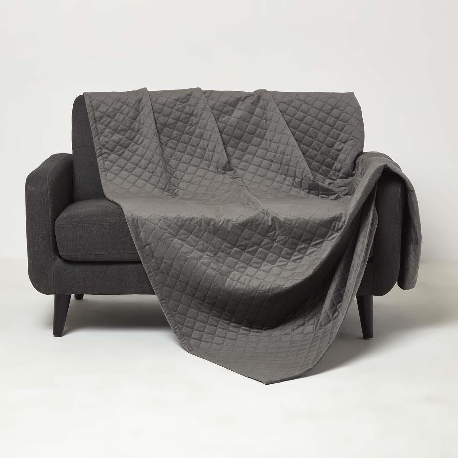 Diamond Quilted Velvet Bed Throw | 150cm x 200cm | Grey