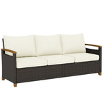 3 Seater Rattan Garden Sofa With Cushioned Wide Seats | Brown