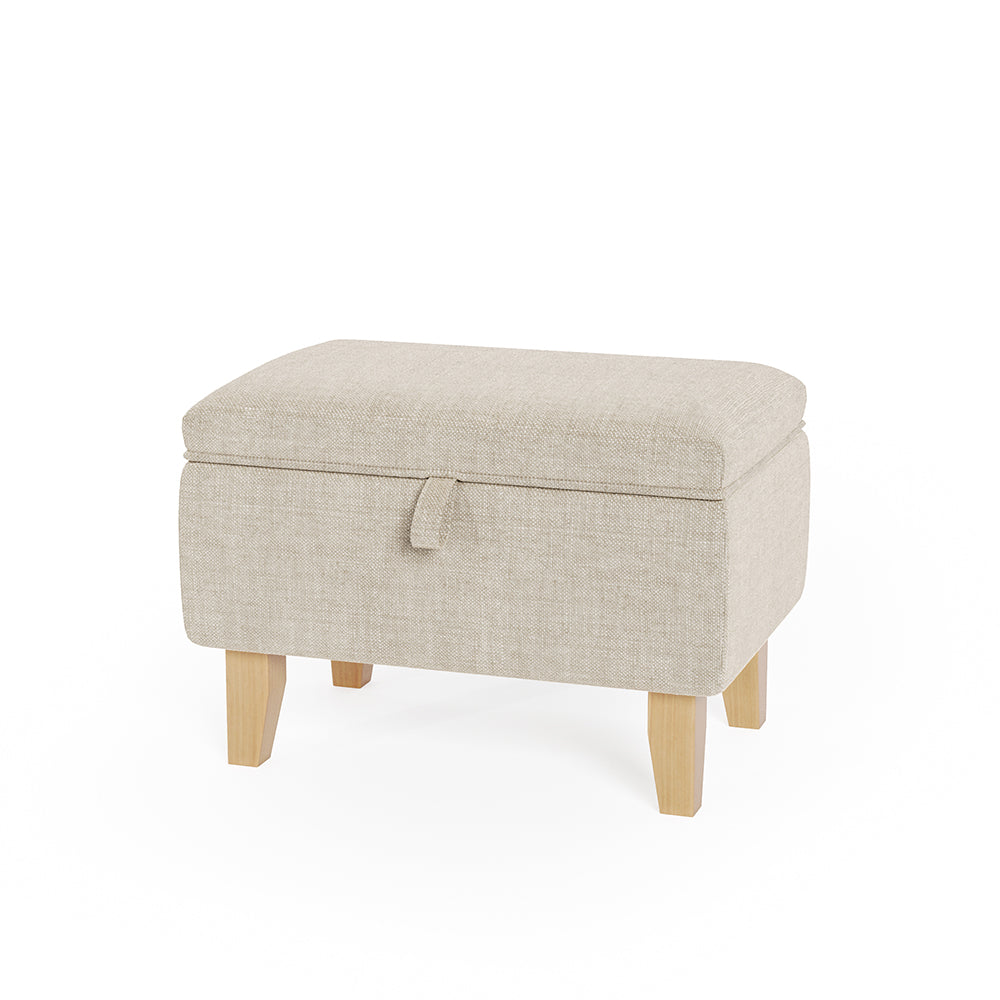 Linen Upholstered Storage Ottoman Footstool