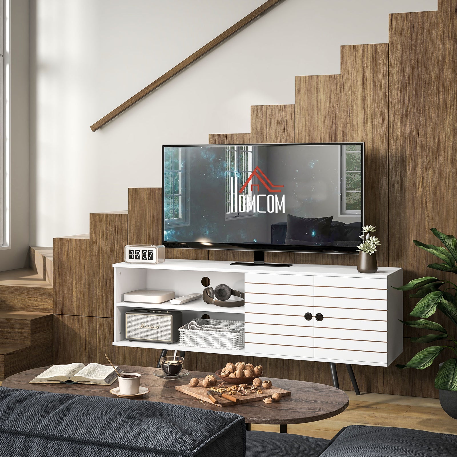 Tv Unit For 50" Tvs W/ Open Shelves White | Large | White