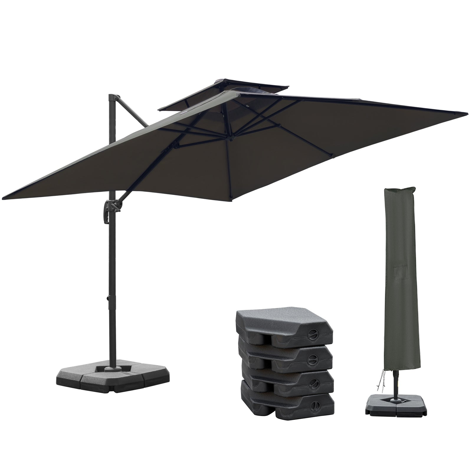 2.7x2.7m Cantilever Parasol W/ Base & Cover | Dark Grey