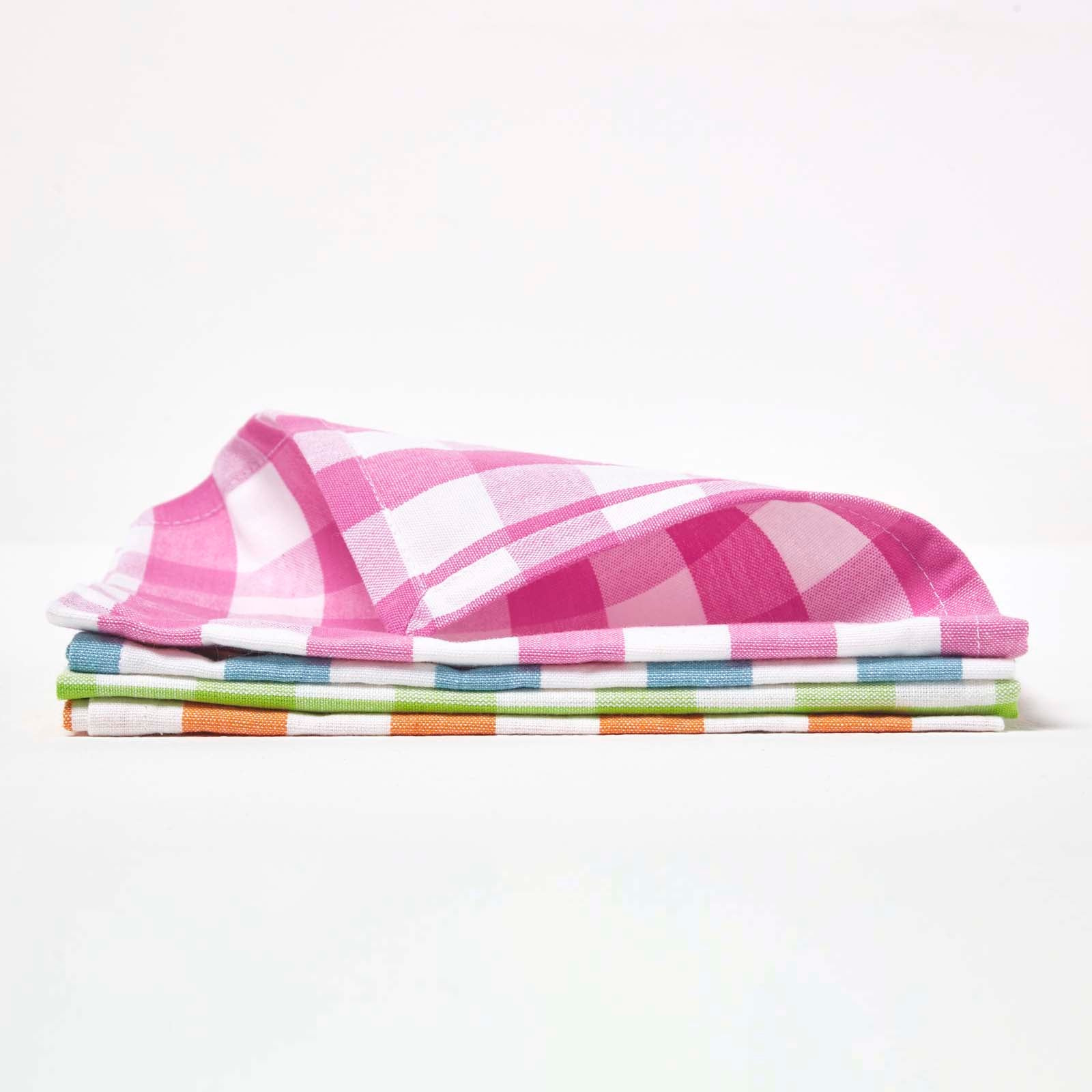 Block Check Cotton Gingham Napkins, Set Of 4 | 45cm x 45cm | Blue