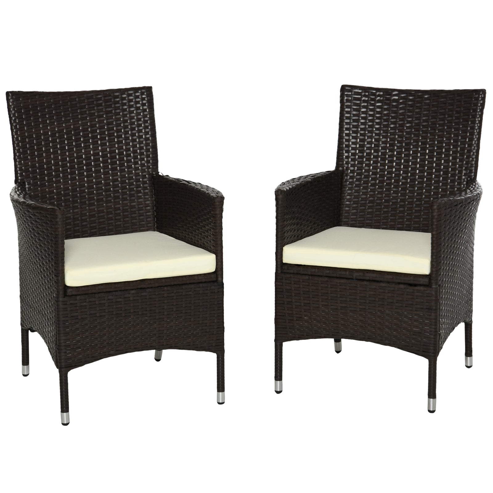 Outdoor Rattan Armchair Wicker Dining Chair Set For Garden | Set-of-2 | Brown