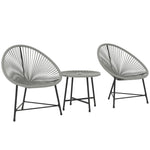 Rattan Bistro Set, Cushioned Acapulco Chairs, Glass Table | Gray