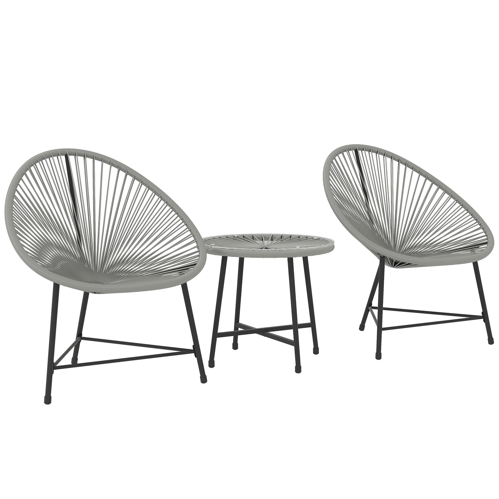 Rattan Bistro Set, Cushioned Acapulco Chairs, Glass Table | Gray