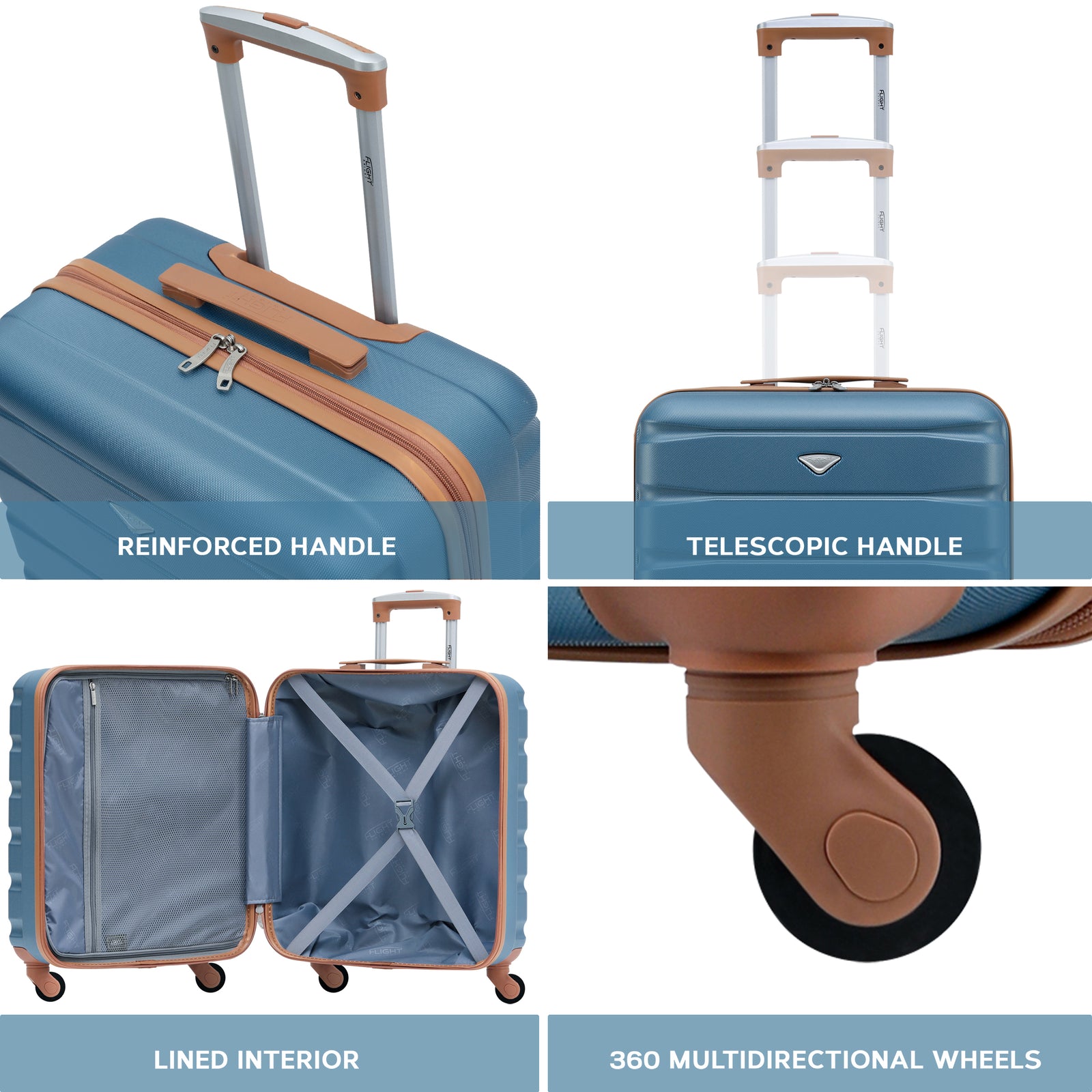 56x45x25cm Large Cabin Carry On Case - Overhead Luggage Suitcase - 4 Spinner Wheels - Abs Shell | 56 x 45 x 25cm | Blue