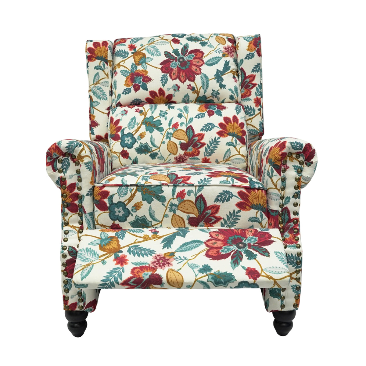 Breeins Floral Linen Upholstered Recliner Chair With Footrest & Adjustable Backrest