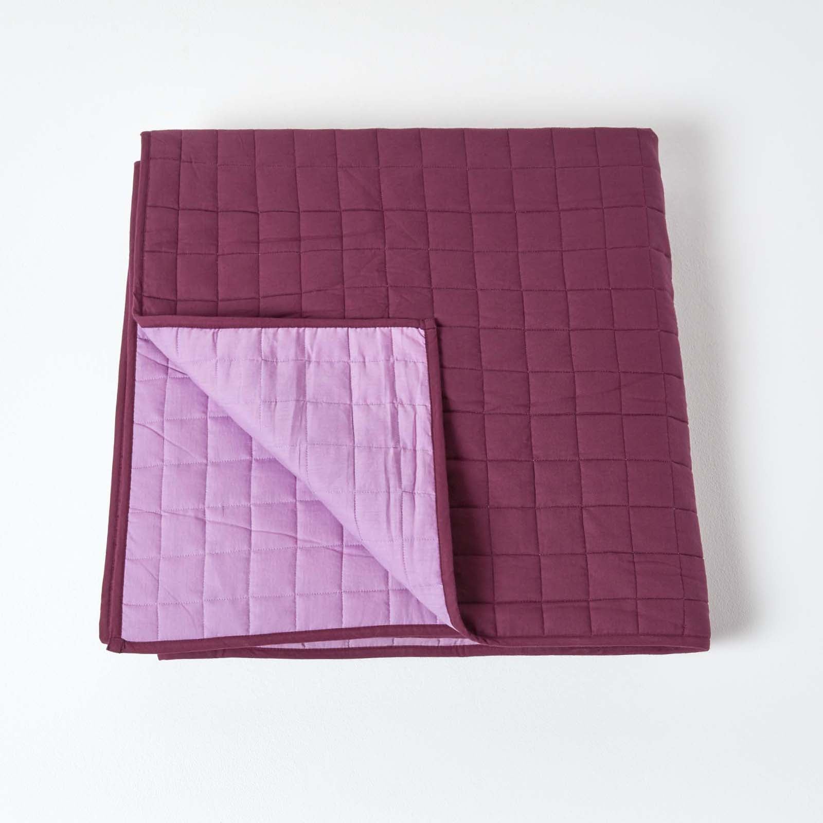 Cotton Quilted Reversible Bedspread | 150cm x 200cm | Purple