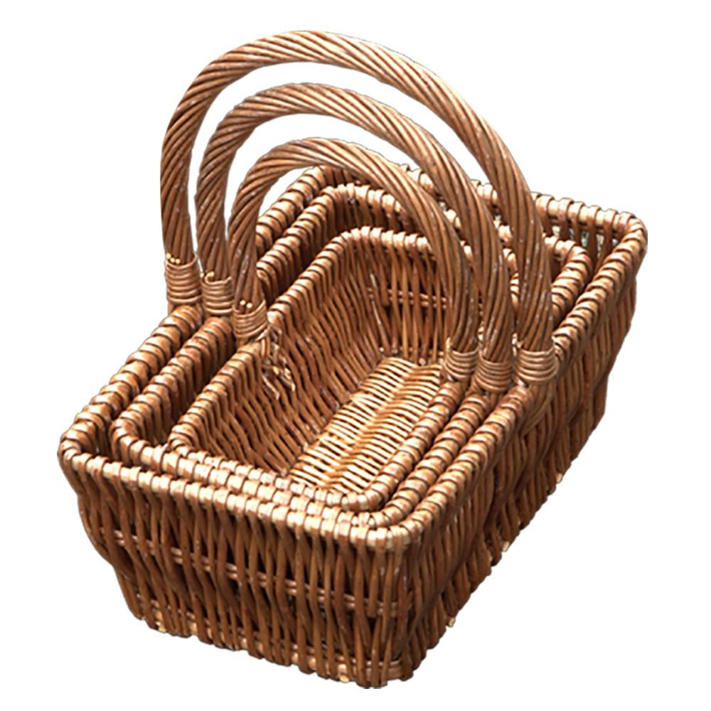 Wicker Set Of 3 Rectangular Gift Shopping Baskets