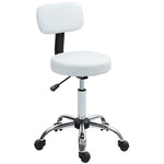 Rolling Stool With Backrest, Wheels Faux Leather Salon Chair | White
