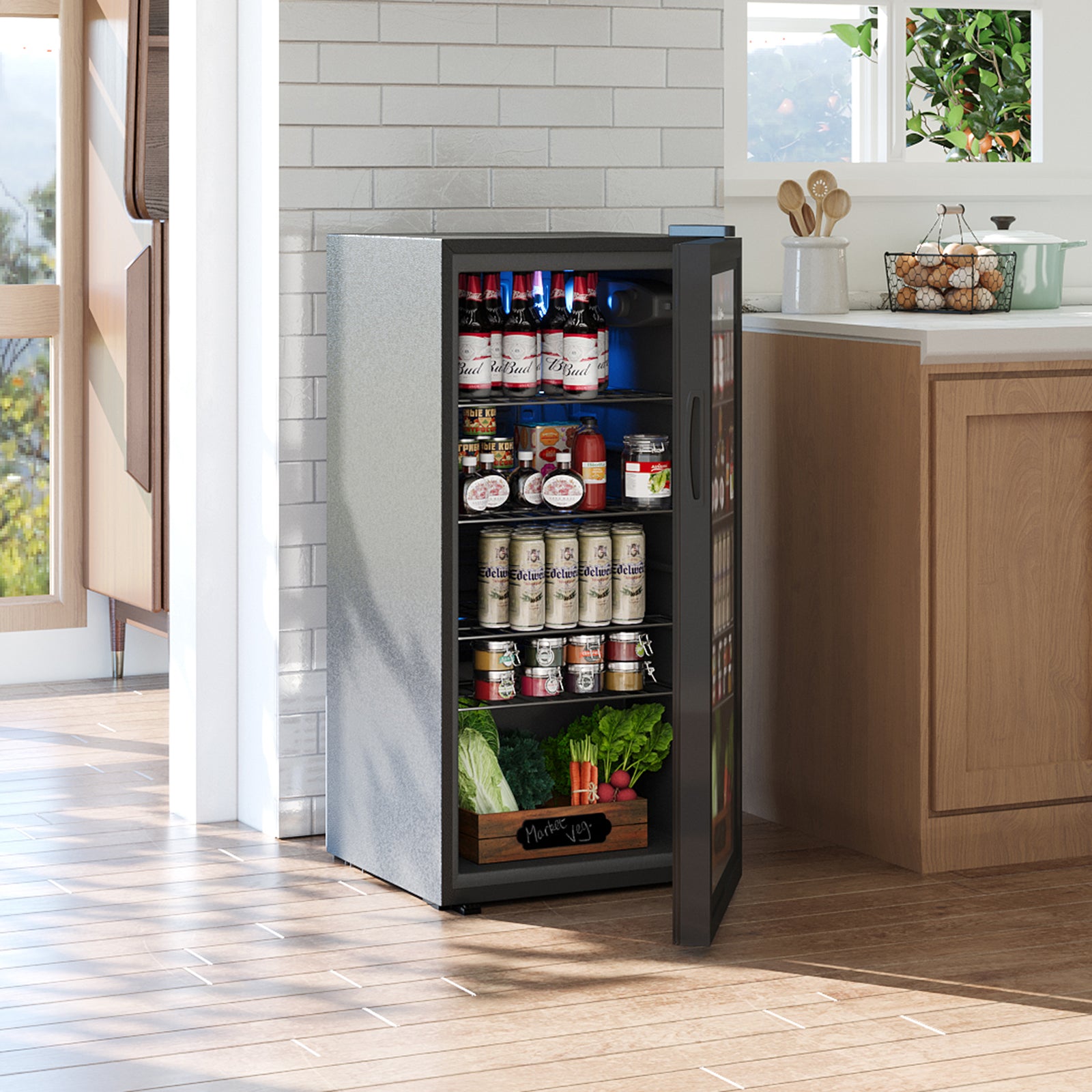 Glass Door Beverage Cooler With Led Light | 109l | Black