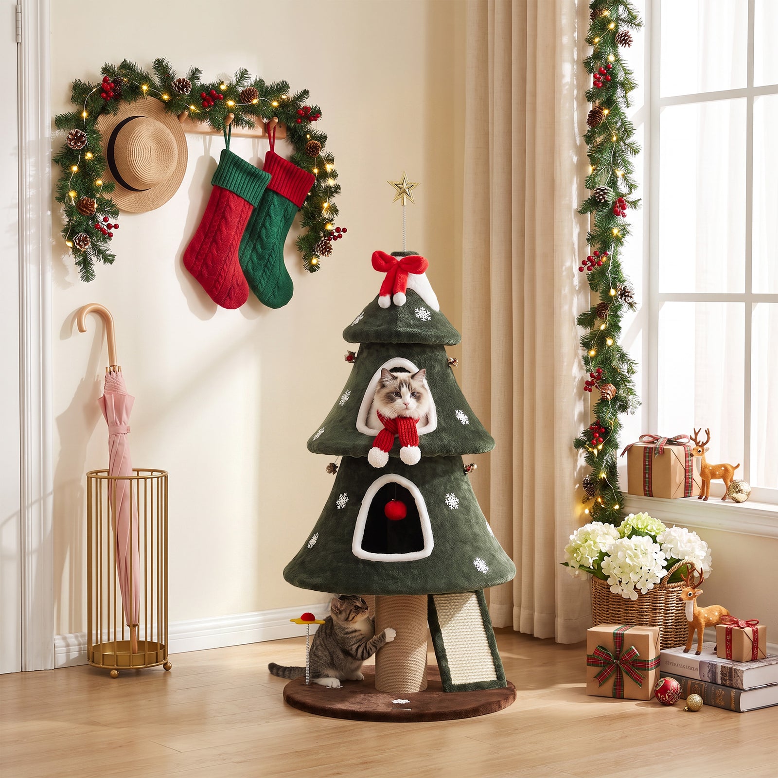 PawHut Cat Tree For Indoor Kittens, Christmas Cat Tower With Dual Condos