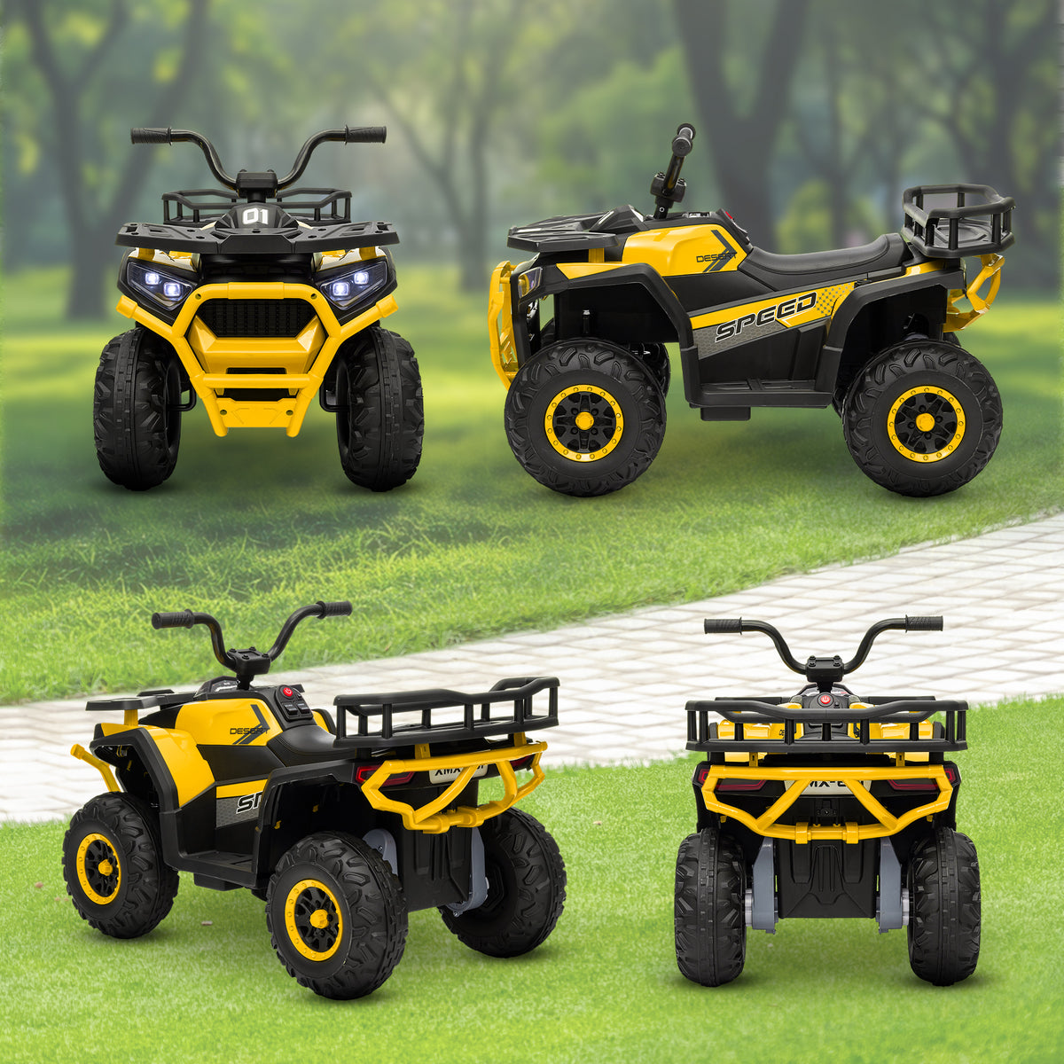 12v Kids Electric Ride On Atv W/ Spring Suspension, Storage Basket | Yellow