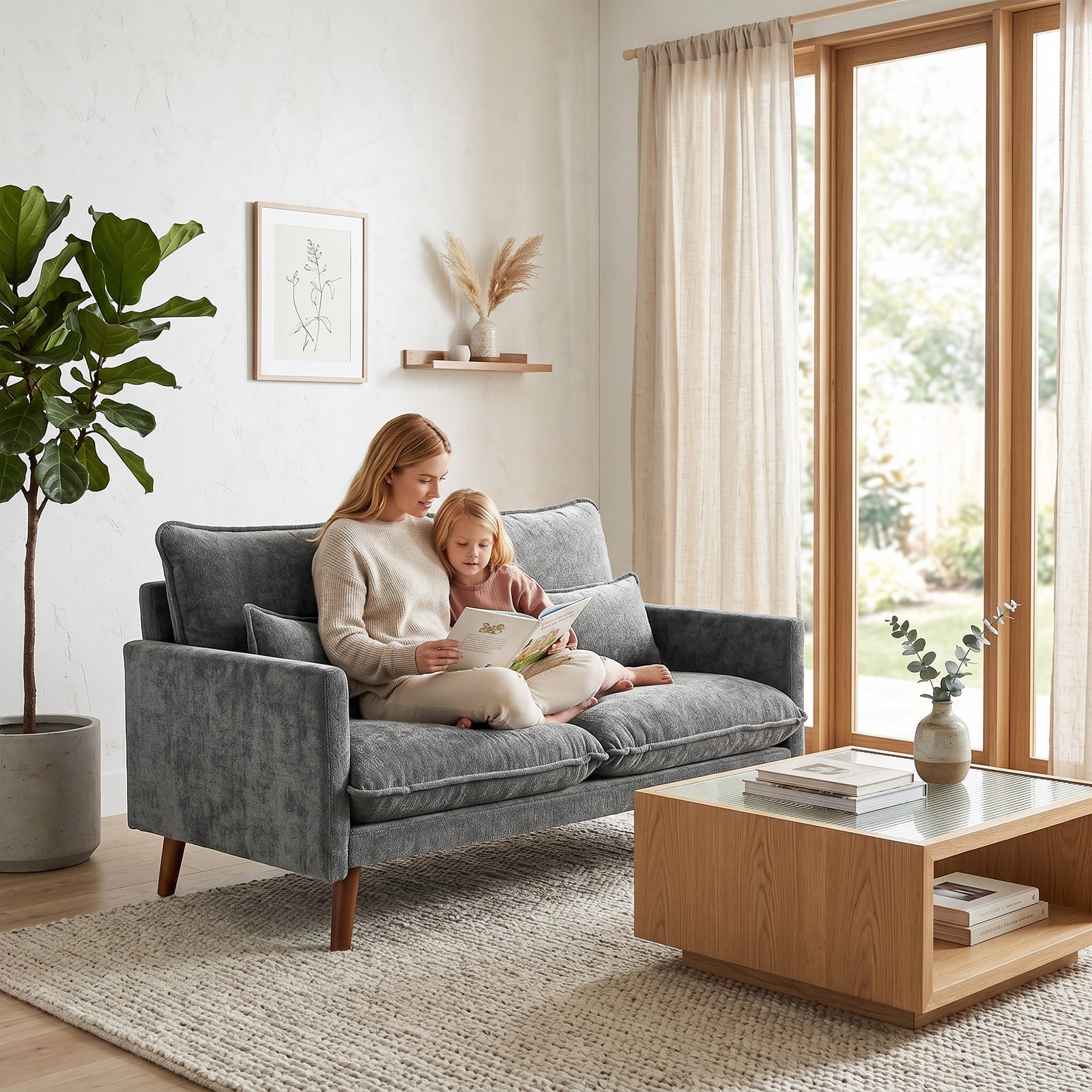 2 Seater Sofa, Modern Loveseat With Spring Cushions, Wide Seat | Grey