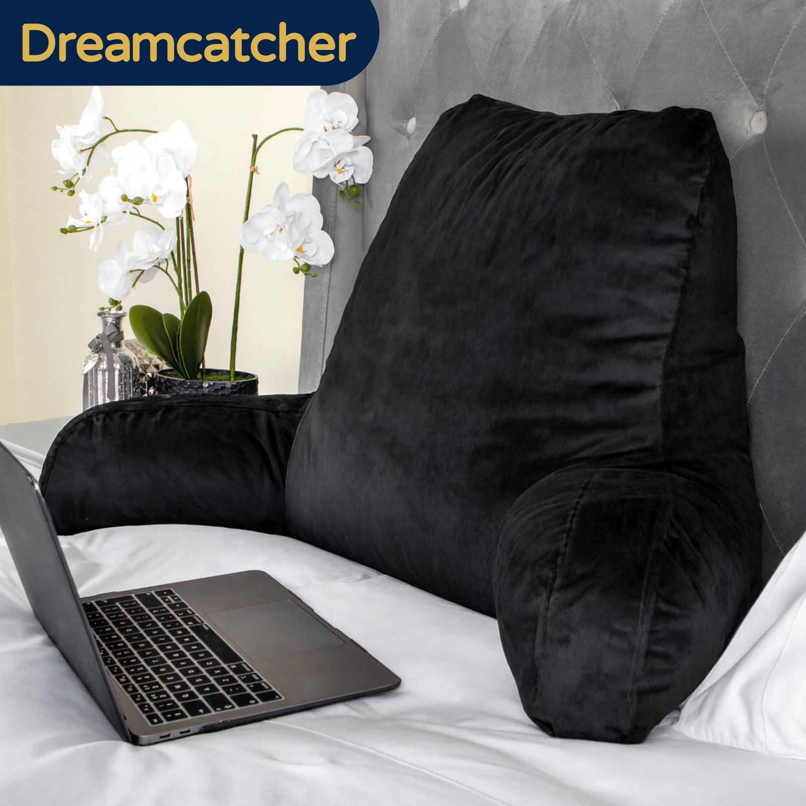 Large Reading Pillow, Shredded Memory Foam Cuddle Cuddle Cushion Backrest, Arm Support ,washable Velvet Cover | L | Black