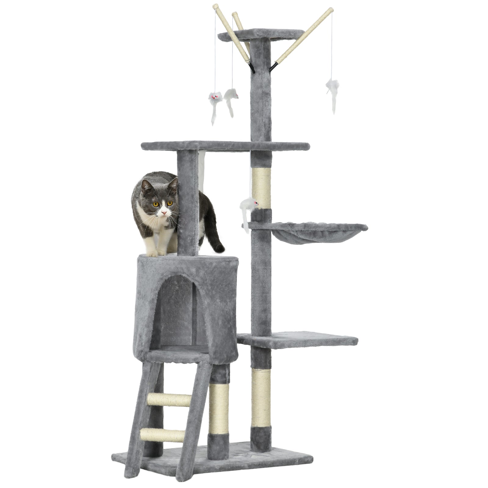 Cat Tree Kitty Activity Centre Scratching Post With Toys 5-tier | Gray