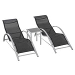 3 Pieces Lounge Chair Set Garden Sunbathing Chair W/ Table | Black
