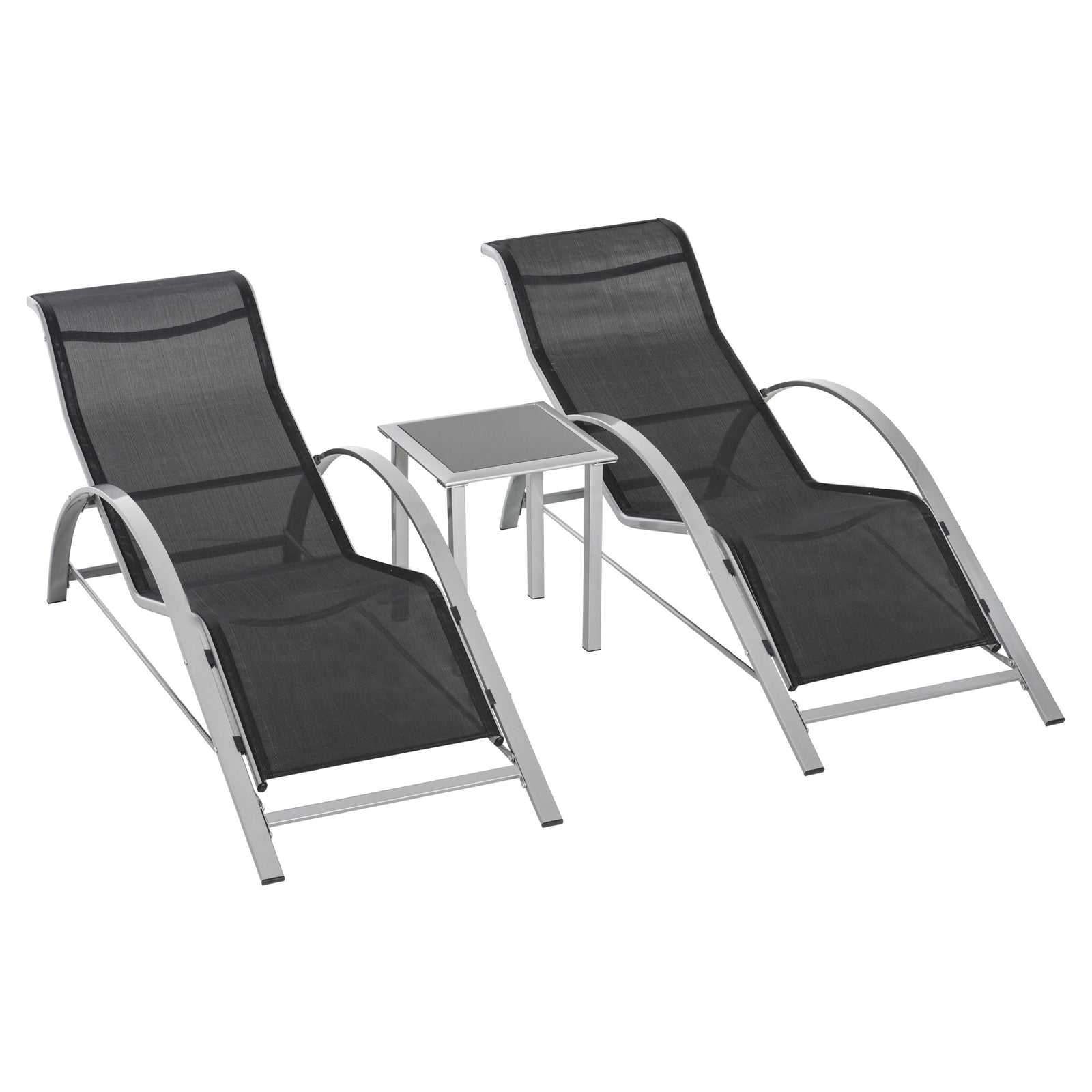 3 Pieces Lounge Chair Set Garden Sunbathing Chair W/ Table | Black