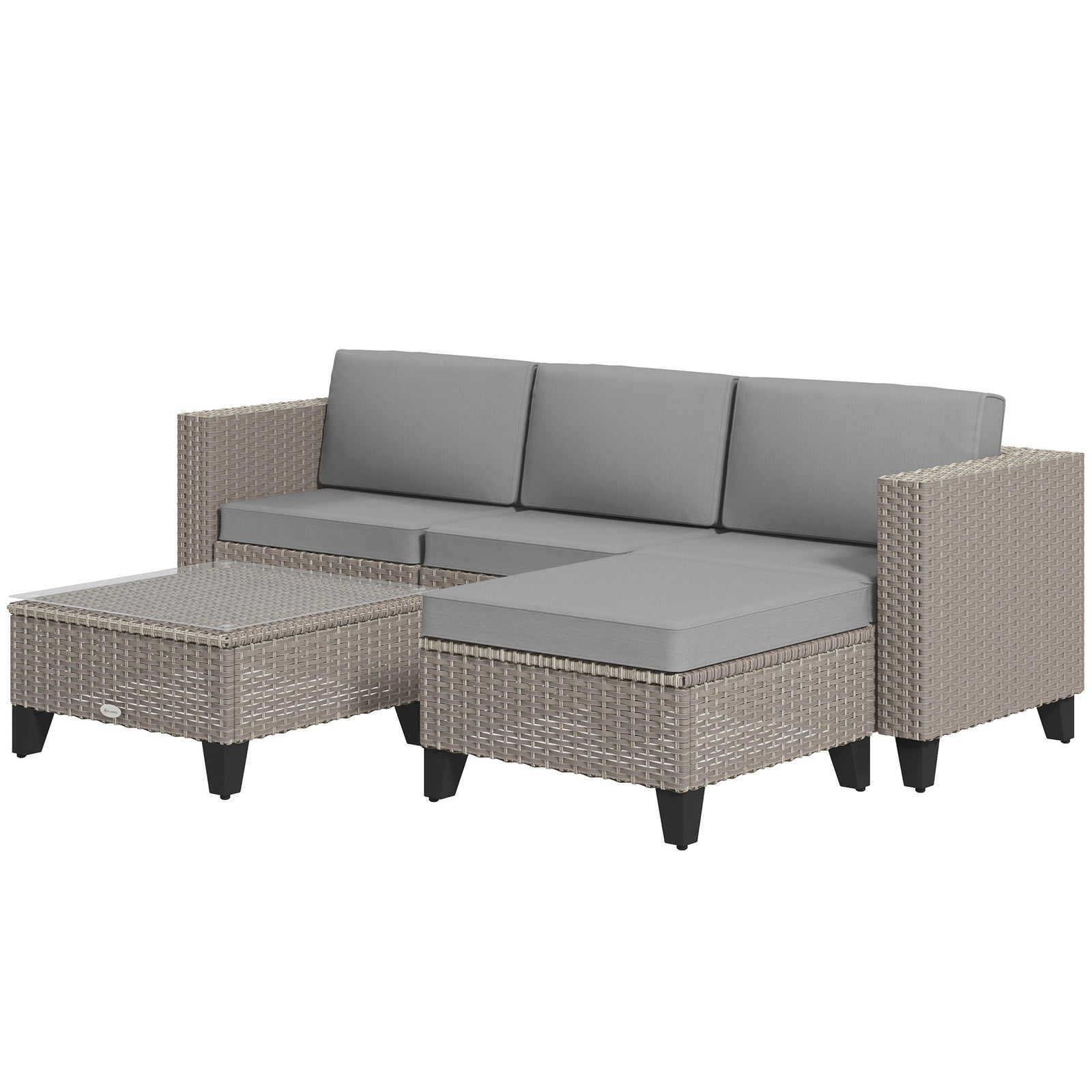 Rattan Garden Furniture Set W/ Corner Sofa, Table, Cushion | Brown