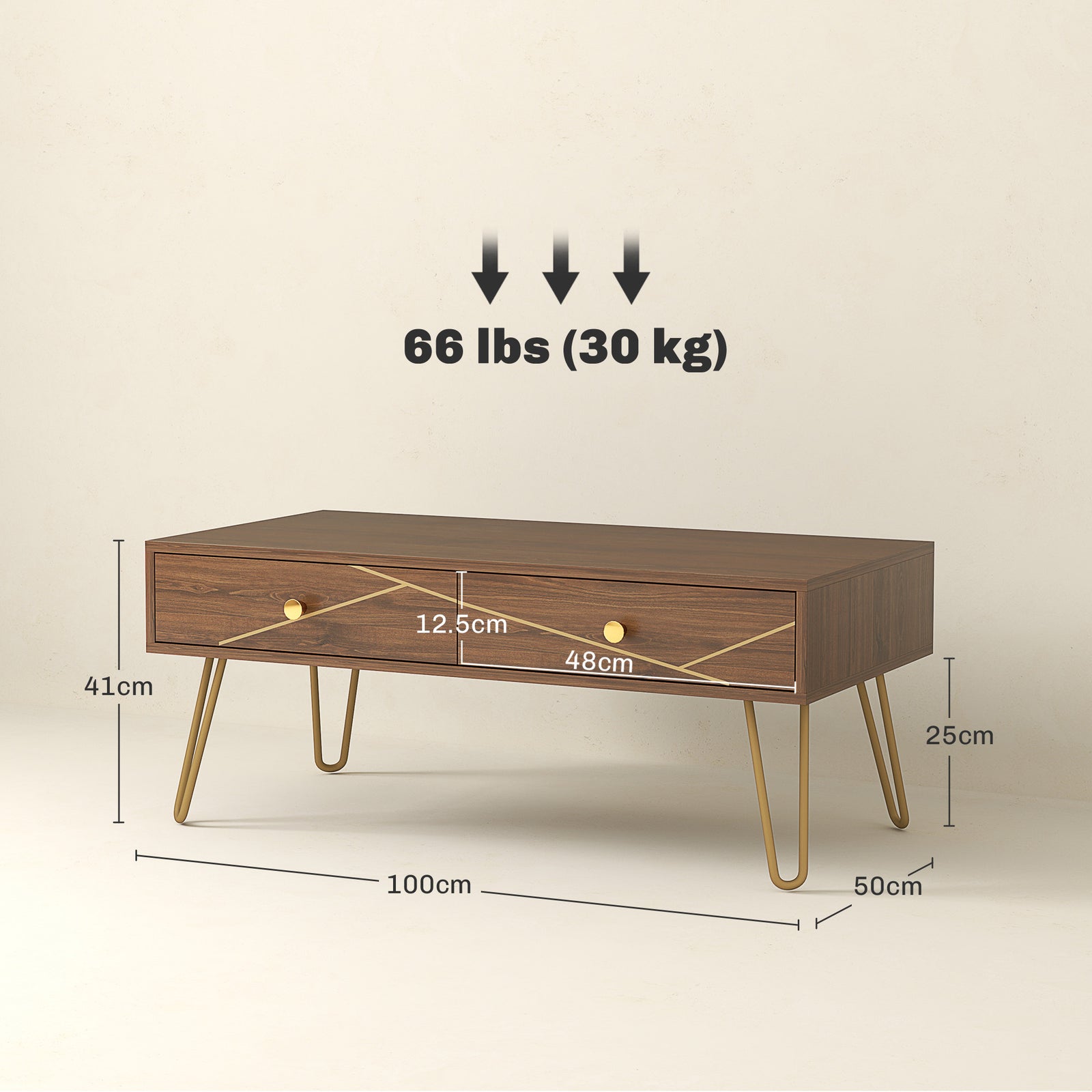 Coffee Table With Drawers And Steel Base