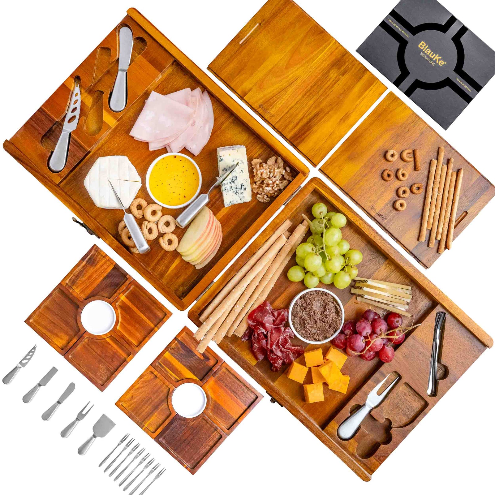 BlauKe Wooden Cheese Board Set For Big Parties - Large Wooden Serving Board/tray Of Acacia - Serving Platters With Cheese Tools