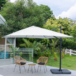 Large Square Patio Parasol With Durable Polyester Canopy, Pa Waterproof Coating, Adjustable Height, 360° Foot Pedal Rotation With Cross Base & Square Base | One Size | Light Grey