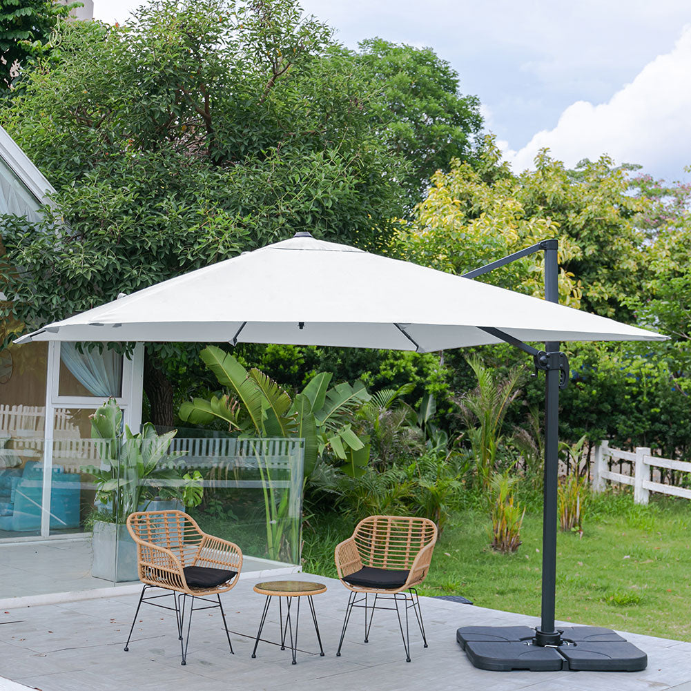 Large Square Patio Parasol With Durable Polyester Canopy, Pa Waterproof Coating, Adjustable Height, 360° Foot Pedal Rotation With Cross Base & Square Base | One Size | Light Grey