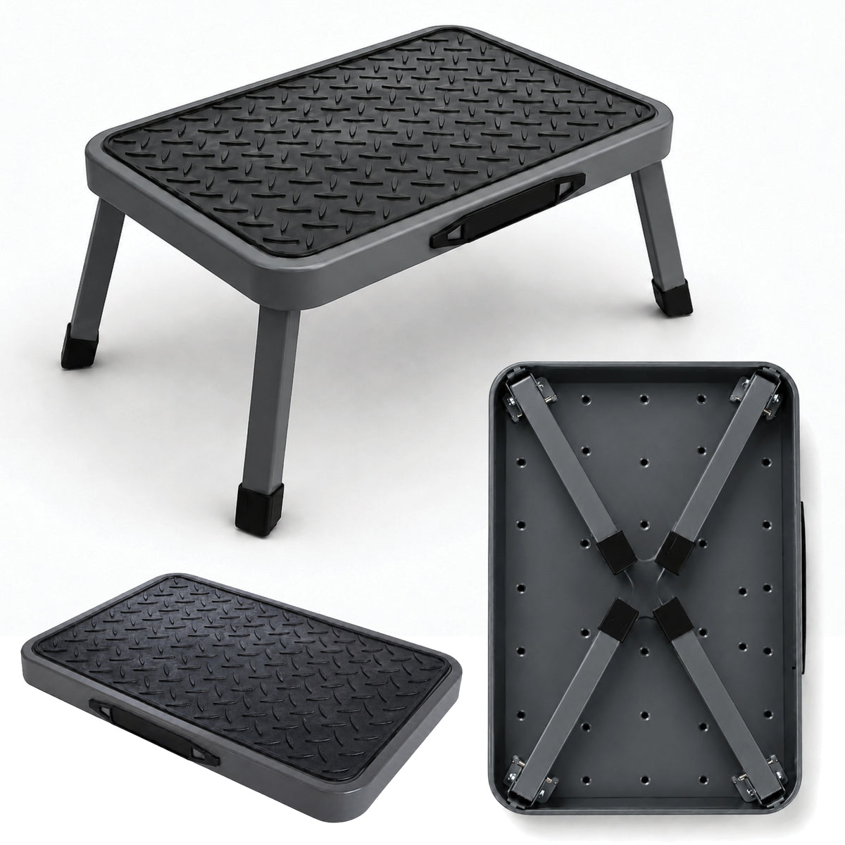 Folding Step Stool Premium, Heavy-duty Steel Home Diy Step Stool 150kg Capacity | Grey