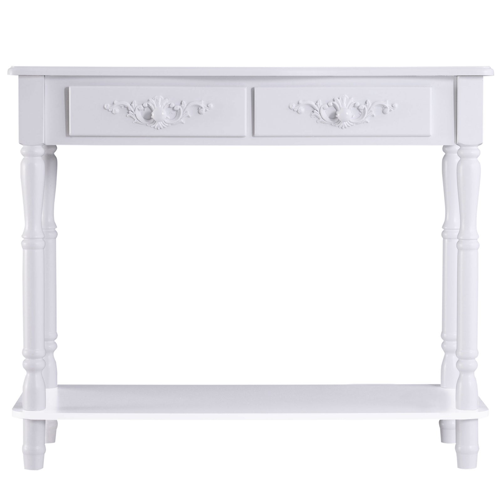 Wooden Console Table With Storage Shelf Two Drawers