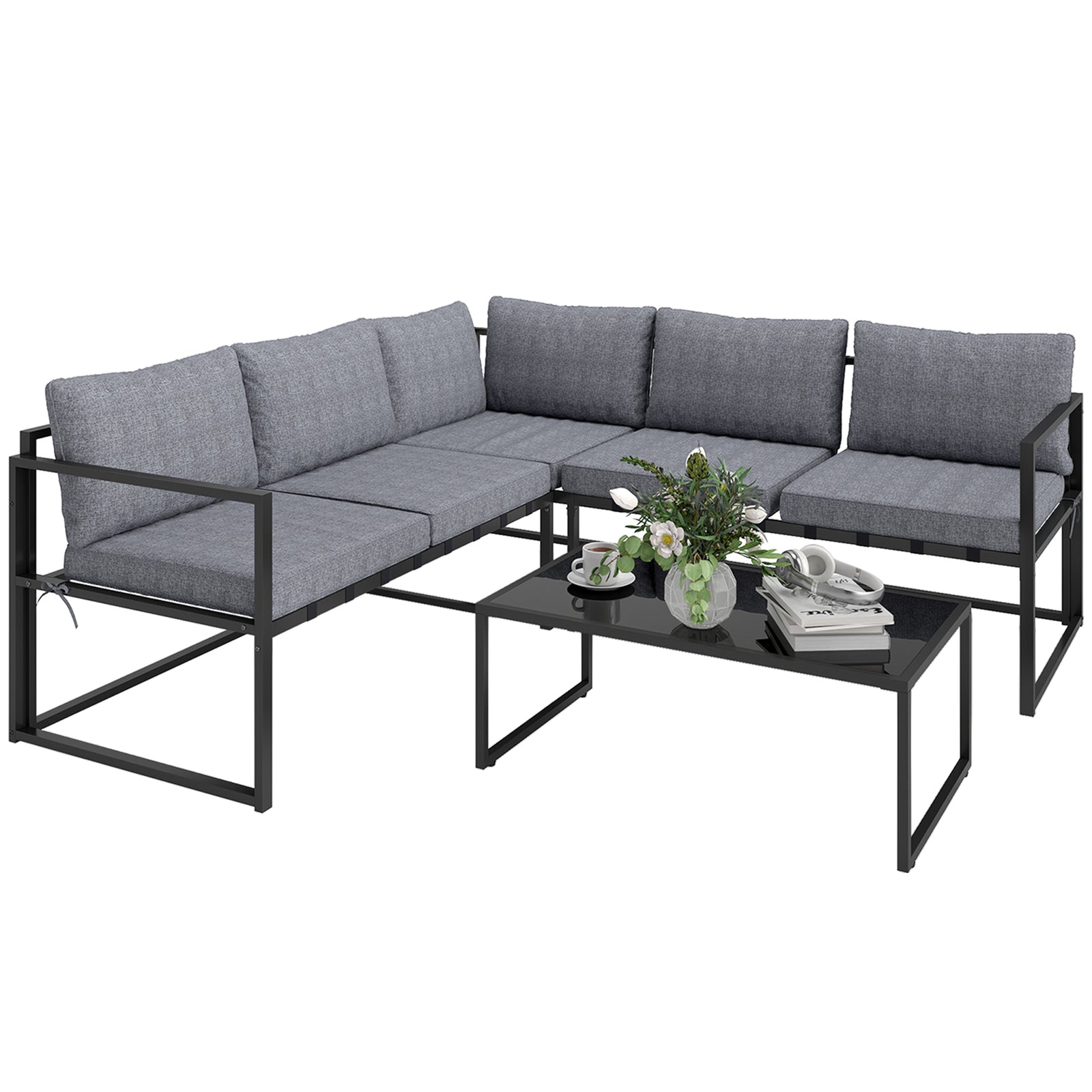 Grey 3-piece L-shaped Garden Sofa Set