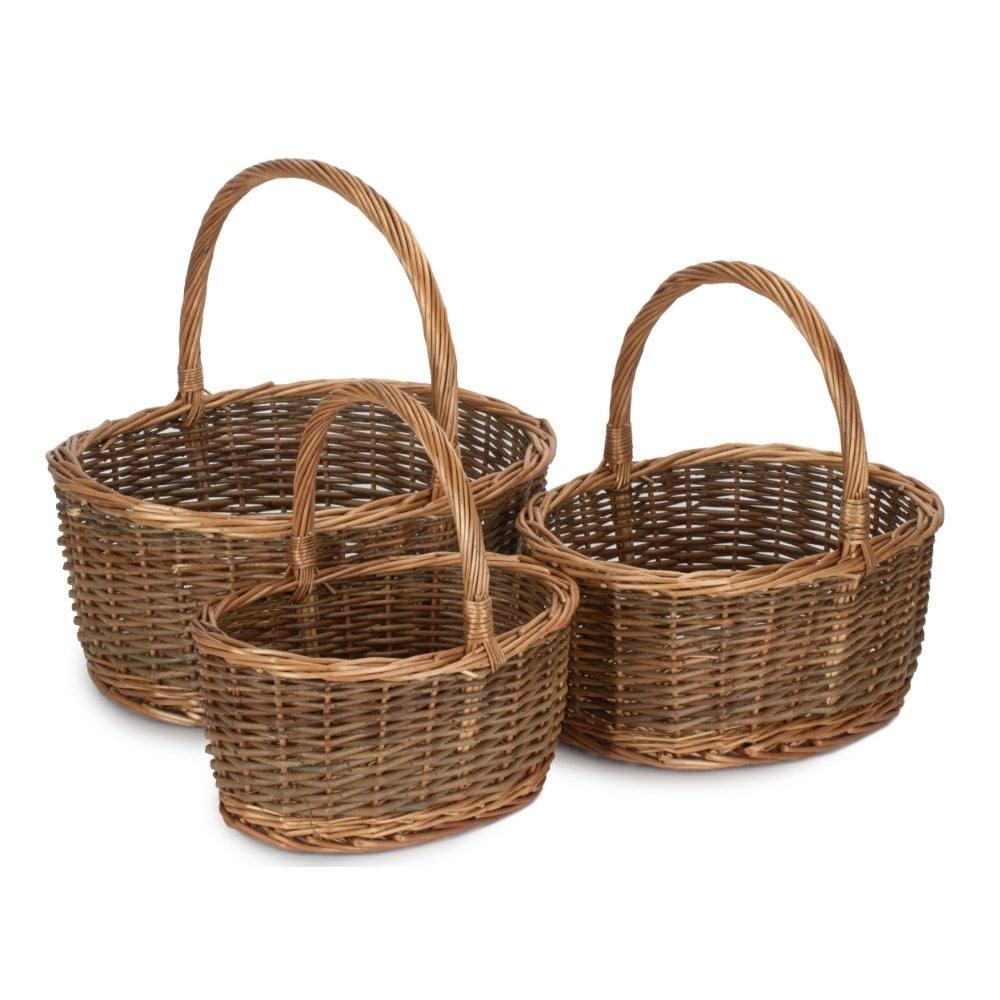 Oval Unpeeled Willow Shopping Basket | Set-of-3 | Brown