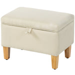 Linen Storage Ottoman Storage Box With Rubberwood Legs | Beige