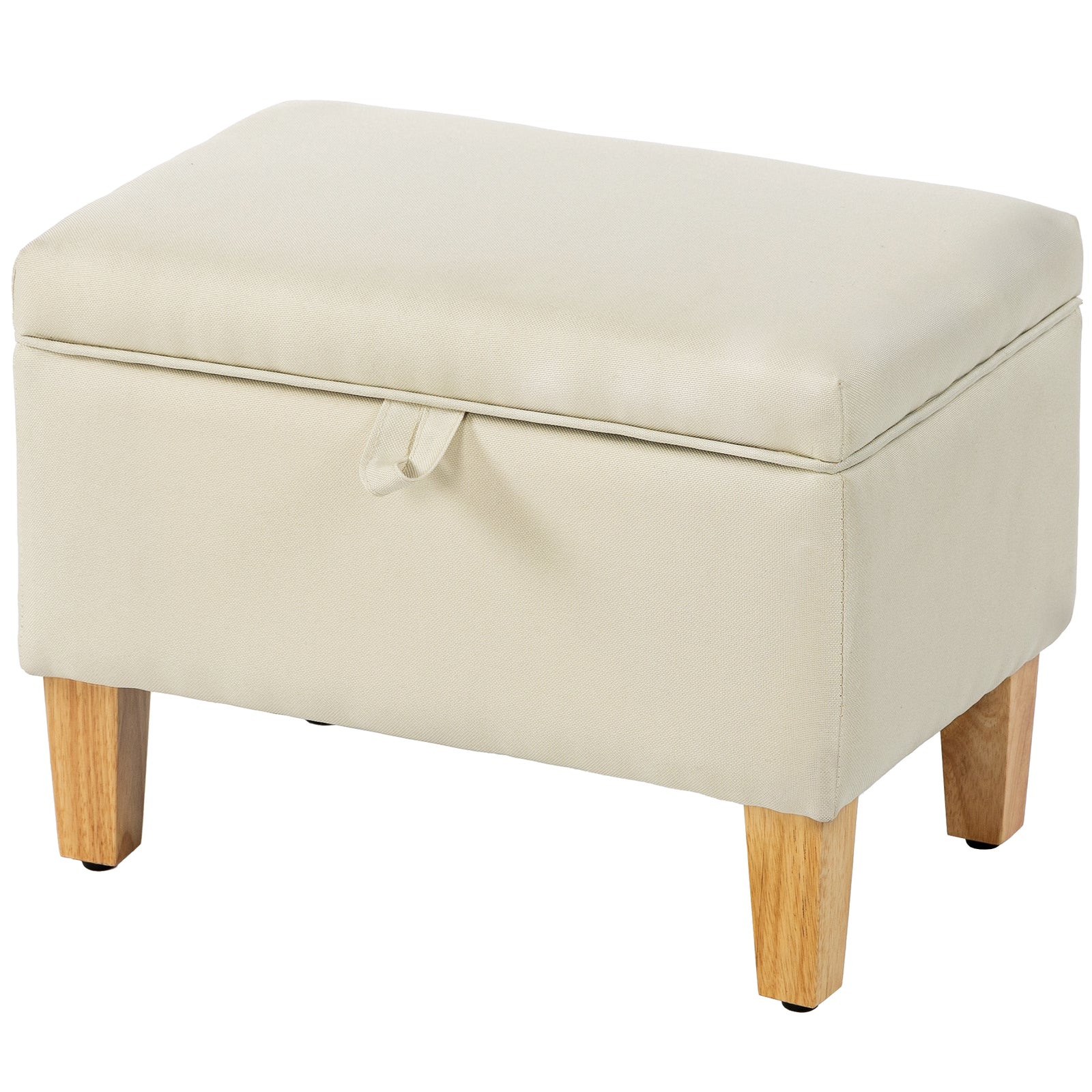 Linen Storage Ottoman Storage Box With Rubberwood Legs | Beige