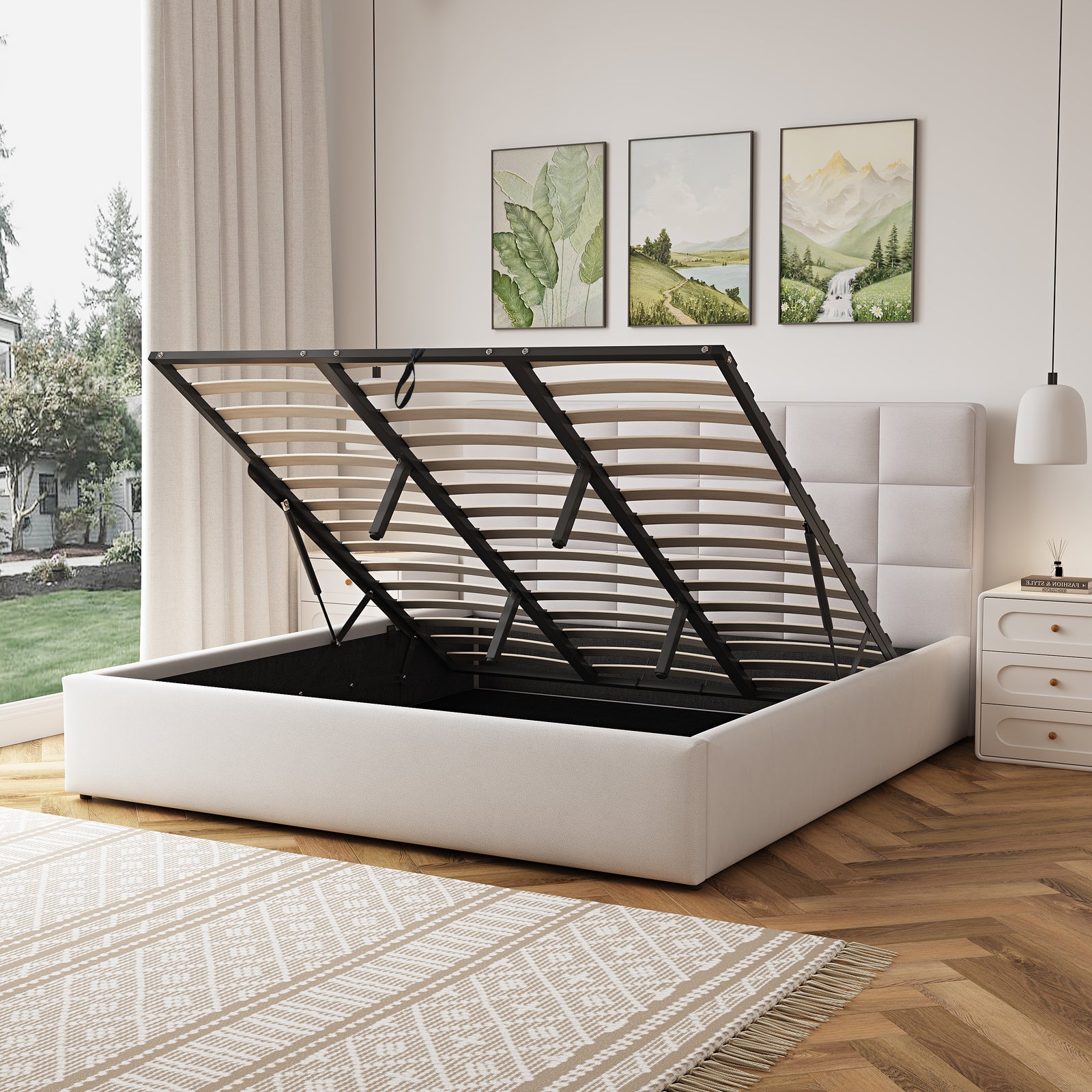 Richwood Fabric Ottoman Bed Frame | Super King | Beige