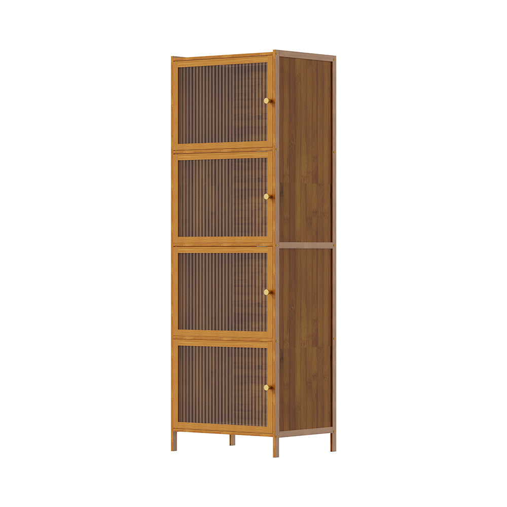 Versatile 4-tier Storage Cabinet With Transparent Doors,bamboo & Mdf Freestanding Organizer For Small Spaces
