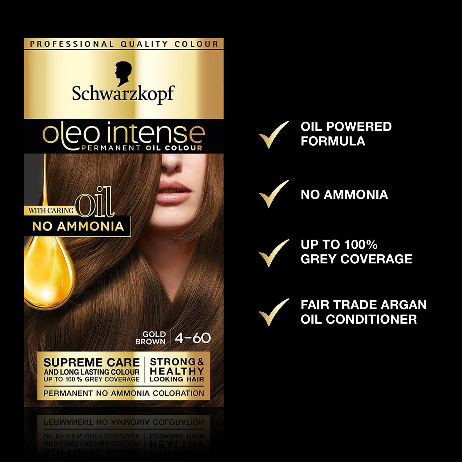 Schwarzkopf Oleo Intense 4-60 Gold Brown No Ammonia Permanent Oil Colour 3 Pack