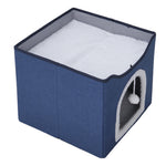 Foldable Multifunctional Cat Bed With Scratching Pad | Navy Blue