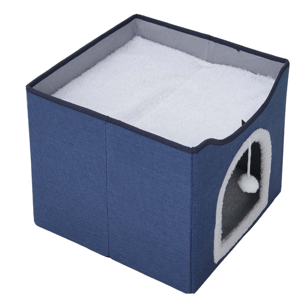 Foldable Multifunctional Cat Bed With Scratching Pad | Navy Blue