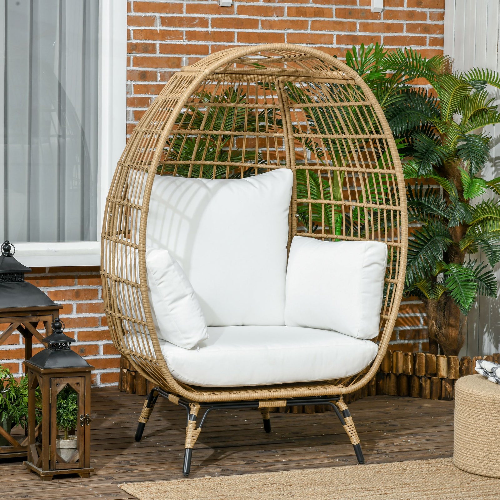 Round Rattan Egg Chair W/ Cushions Khaki