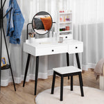Dressing Table Set With 3 Drawers, Storage Shelves And Stool | One Size | White