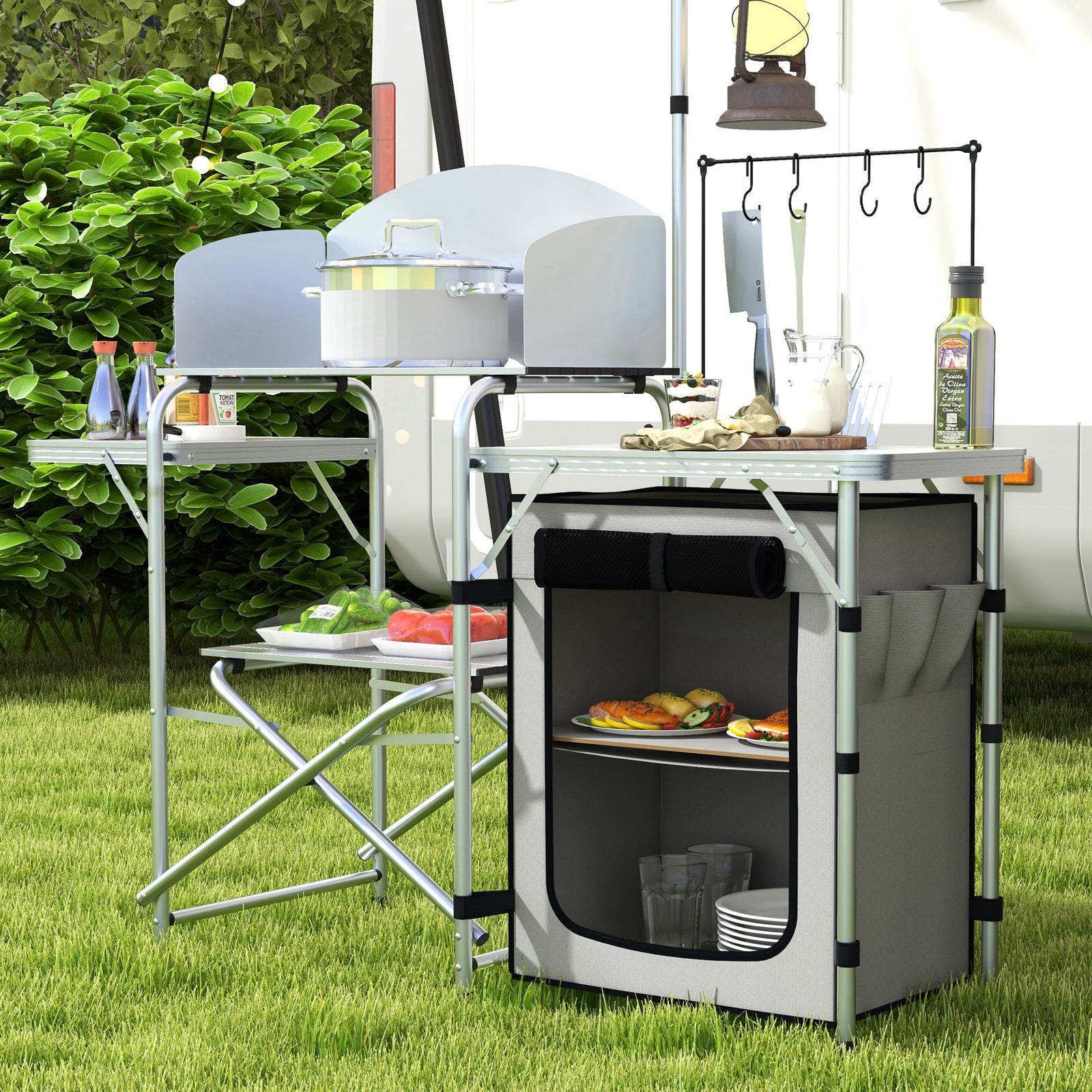 Folding Camping Kitchen W/ Windshield Portable Camping