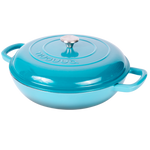 Shallow Cast Iron Casserole Pot With Lid, 5-quart, (32 Cm) | Blue