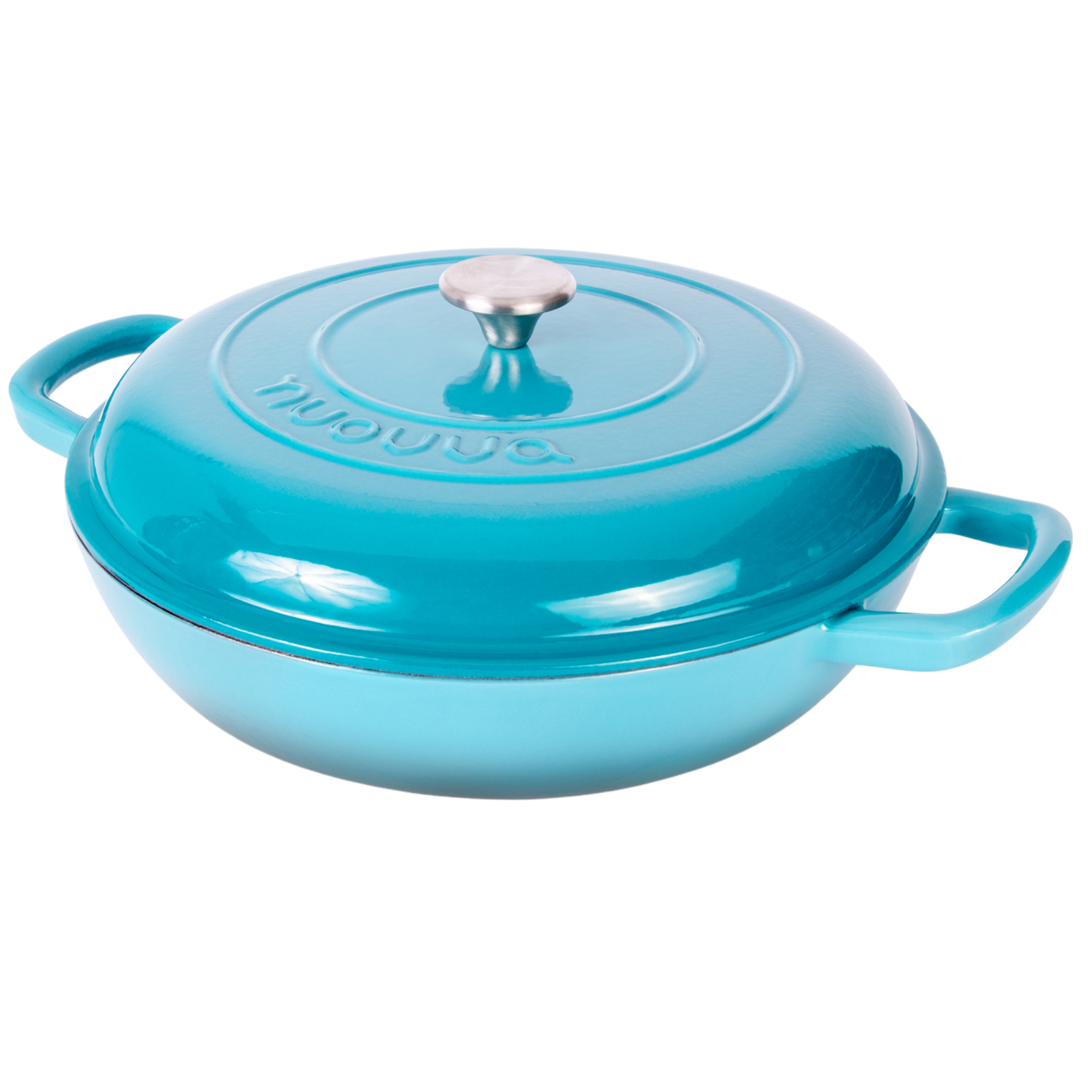 Shallow Cast Iron Casserole Pot With Lid, 5-quart, (32 Cm) | Blue